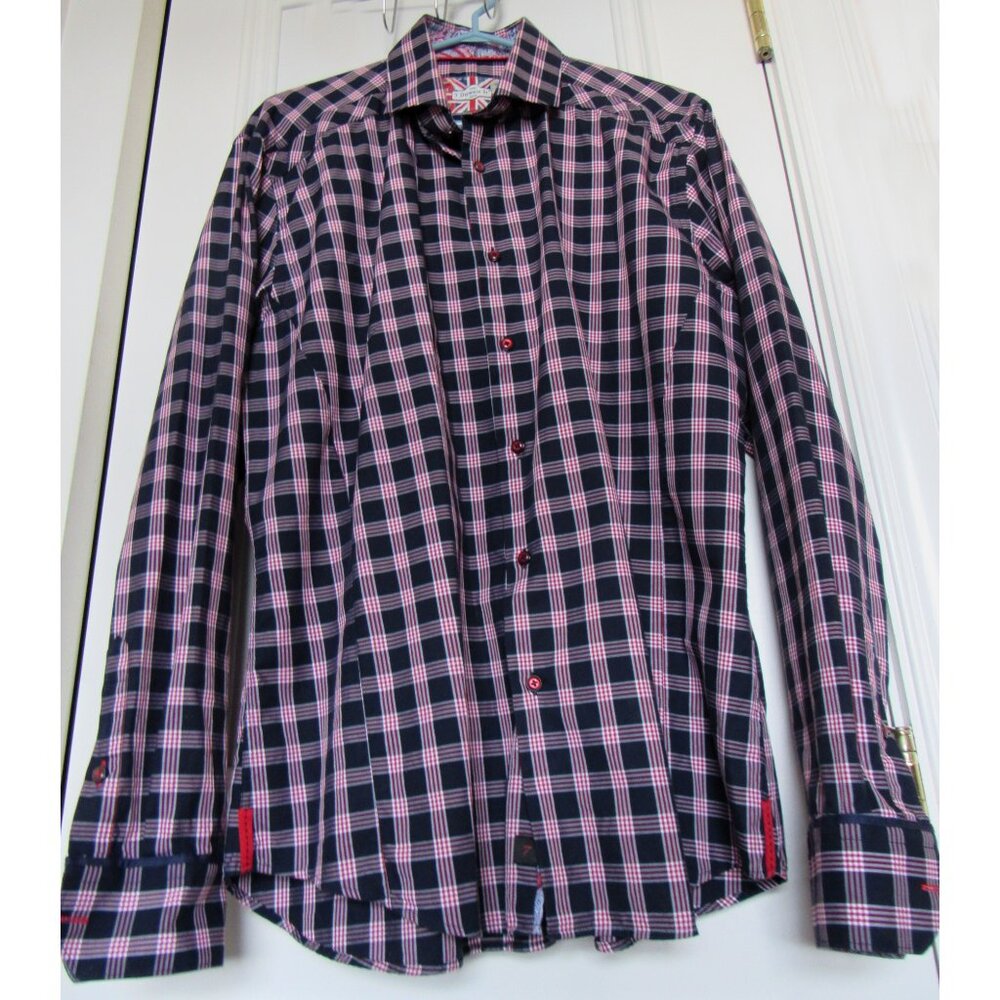 7 Downie St. Men’s Size 6 (XL) Shirt Long Sleeve Button Up Navy Red White